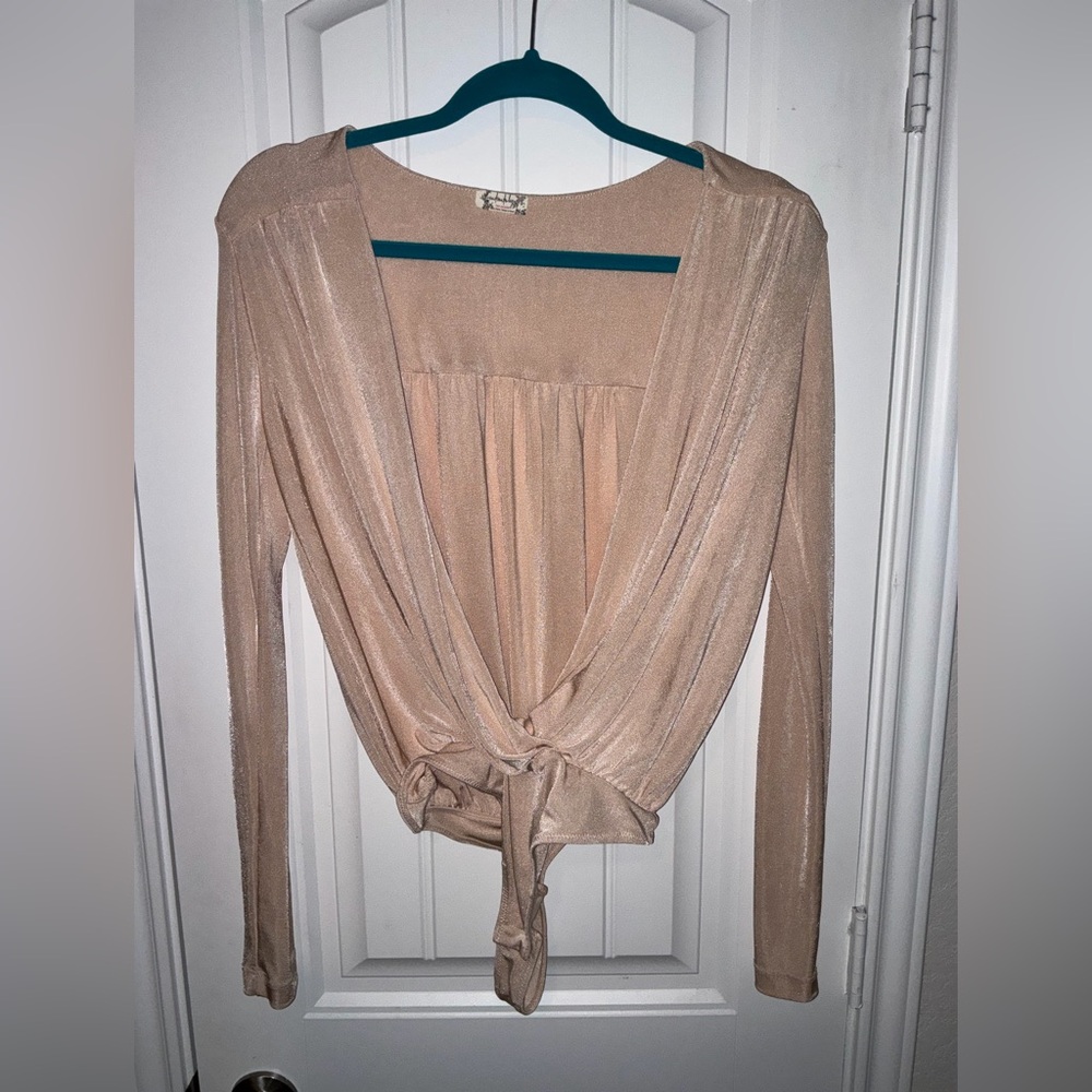 Women’s Shimmer deep v neck bodysuit  - Nude